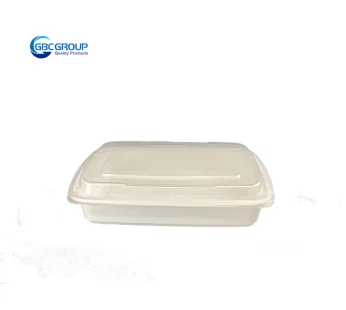 38oz Rect. White PP Container + Lid (GBC Brand)