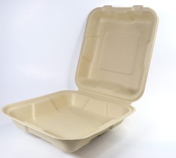 8X8″ 1-Compartment Medium Fiber Sugarcane Clamshell