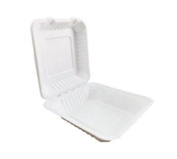 8X8″ 1-Compartment Sugarcane Clamshell (White) – 200ct