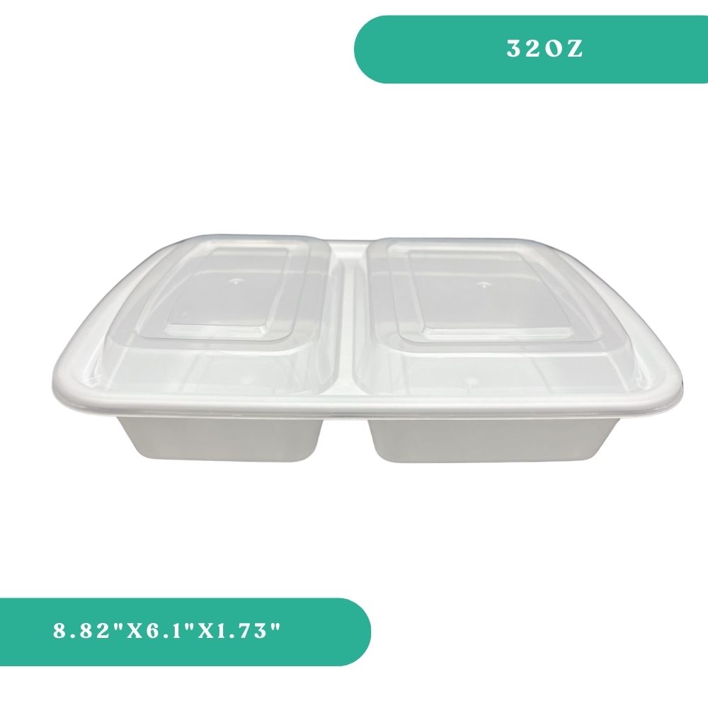 2-Compartment 32oz Rectangular Container & Lid