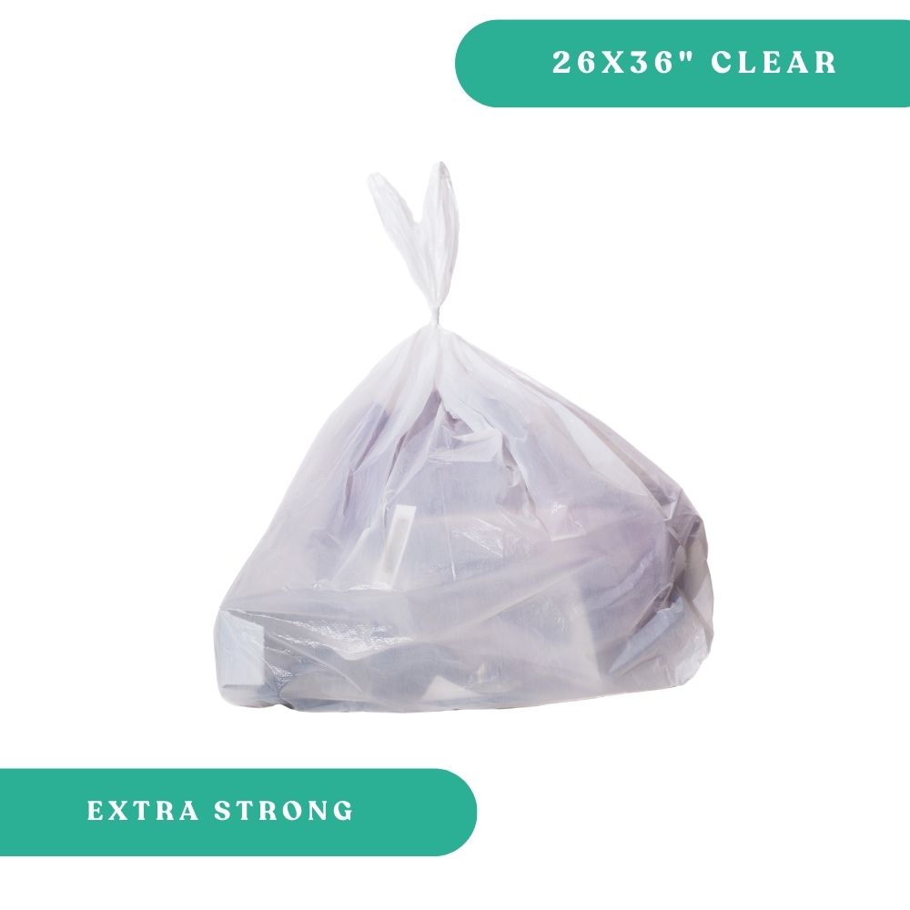 26×36″ Clear Garbage Bags Extra Strong