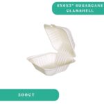 6x6x3" Medium Fiber Sugarcane Clamshell