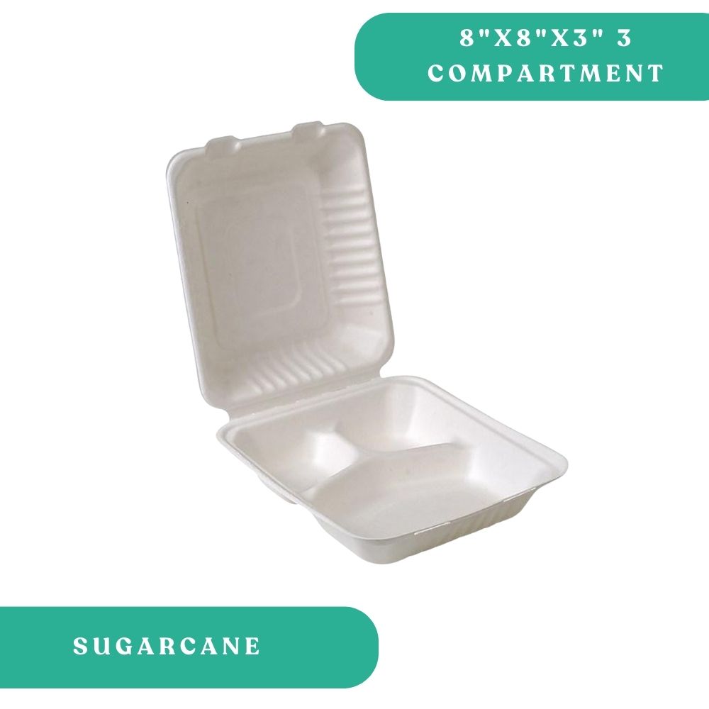 8x8x3 Sugarcane Clamshell