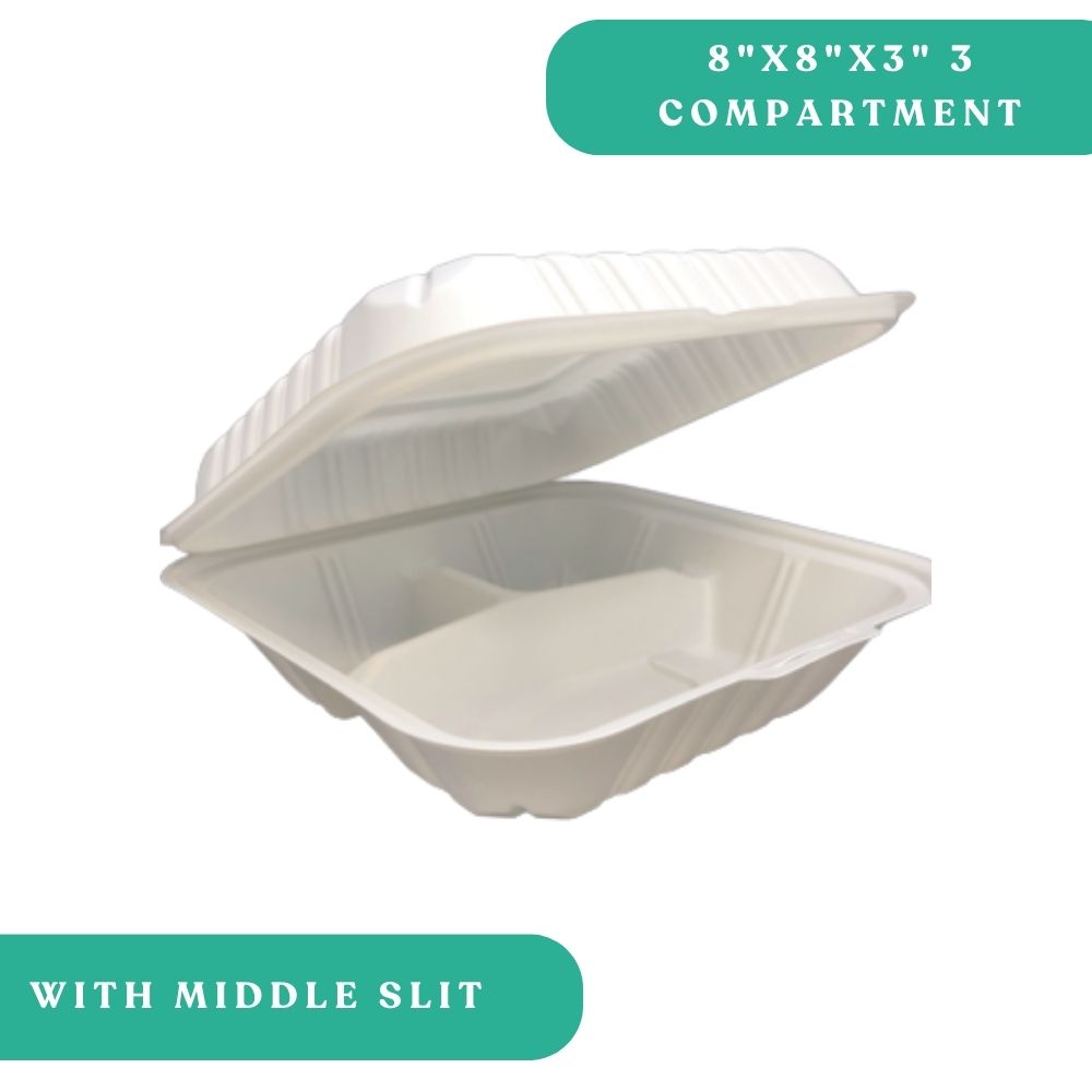 8x8x3 3-Compartment PP Clamshell with Slit