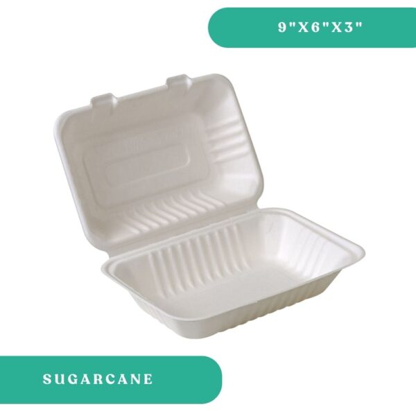 9x6x3" Sugarcane Clamshell
