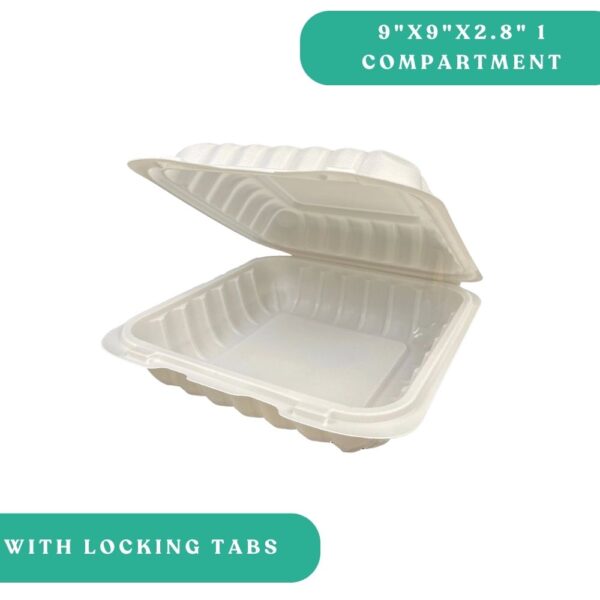 9x9x2.8" 1-Compartment Plastic Clamshell with Tabs