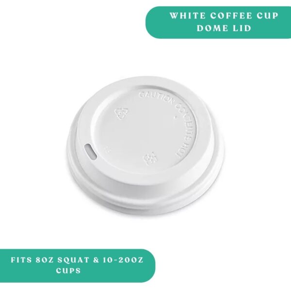 White Dome Coffee Lid – Fits 8oz Squat, 10 – 20oz