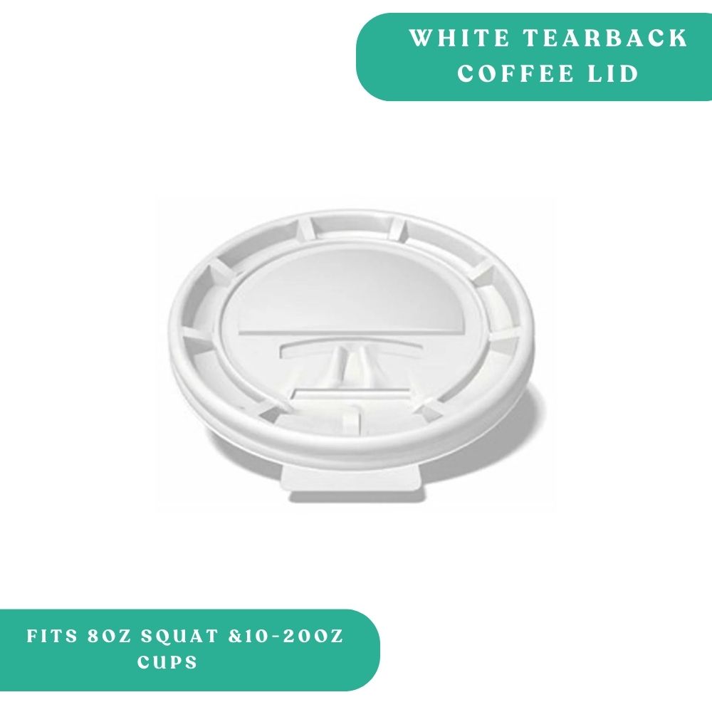 White Tearback Coffee Lid 8oz to 20oz Cups