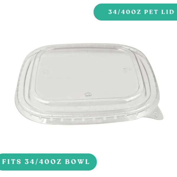 34oz/40oz Square Kraft Salad Bowl PET Lid