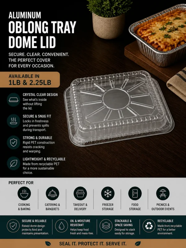 1 Lb Aluminum Oblong Tray Dome Lid
