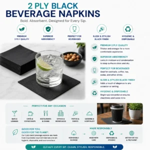 2 Ply Black Beverage Napkins