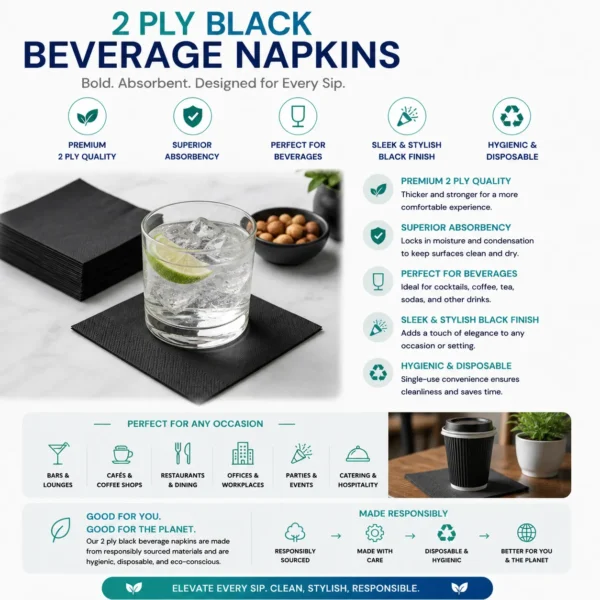 2 Ply Black Beverage Napkins