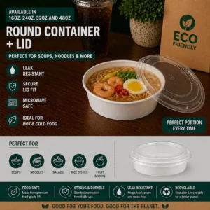 24oz Round Container + Lid (7″)