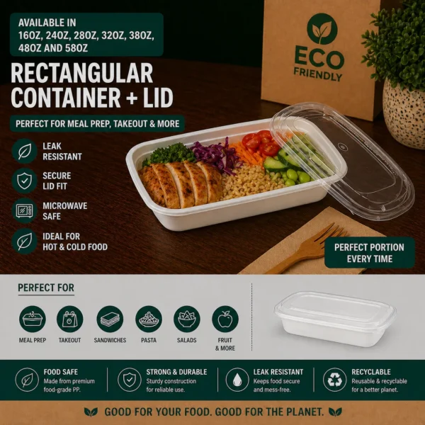 38oz Rectangular Container + Lid