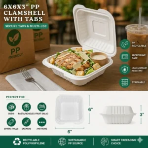6x6x3″ PP Clamshell with Tabs