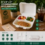 8x8x3" 3 Compartment PP Hinged Clamshell with Tabs