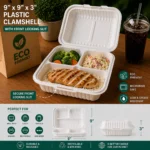 9x9x3" 3-Compartment Plastic Clamshell with Slit
