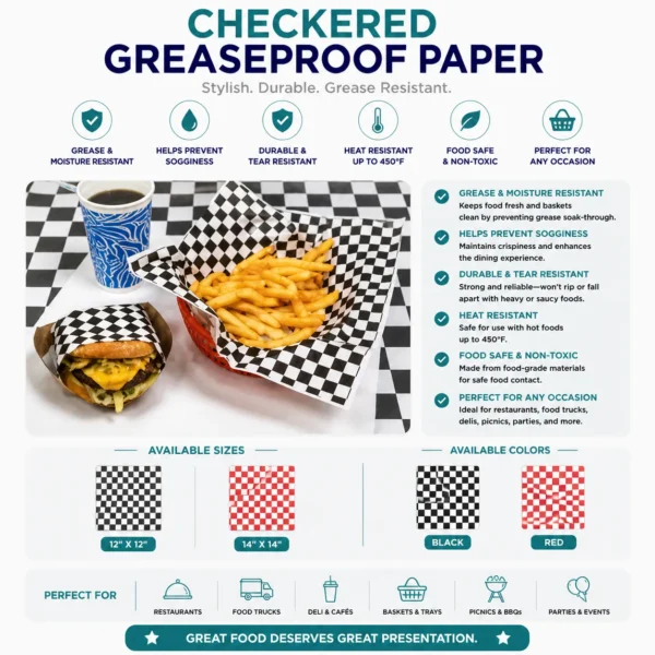 12"x12" Black Checkered Greaseproof Paper