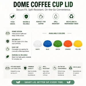Dome Coffee Lid – Fits 8oz Squat, 10 – 20oz