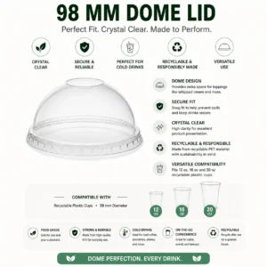 Dome Lid for 12 to 20oz Recyclable Plastic Cup