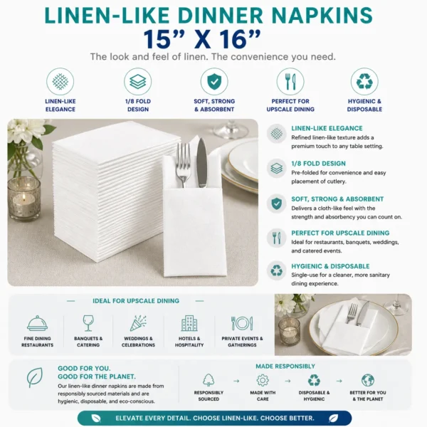 Linen-Like Dinner Napkins - 15x16"