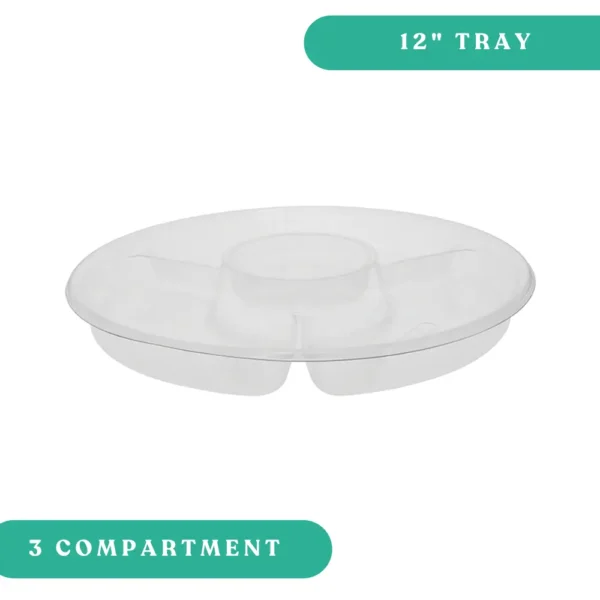 Pactiv - 12" 3Comp w/ Center Clear Round Catering Trays