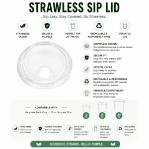 Strawless Sip Lid For 12 to 20oz Recyclable Plastic Cup
