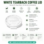 White Tearback Coffee Lid - Fits 8oz Squat, 10 - 20oz