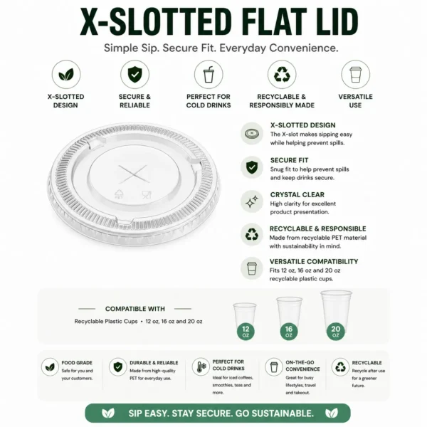 X-Slotted Lid for 12 to 20oz Recyclable Plastic Cup